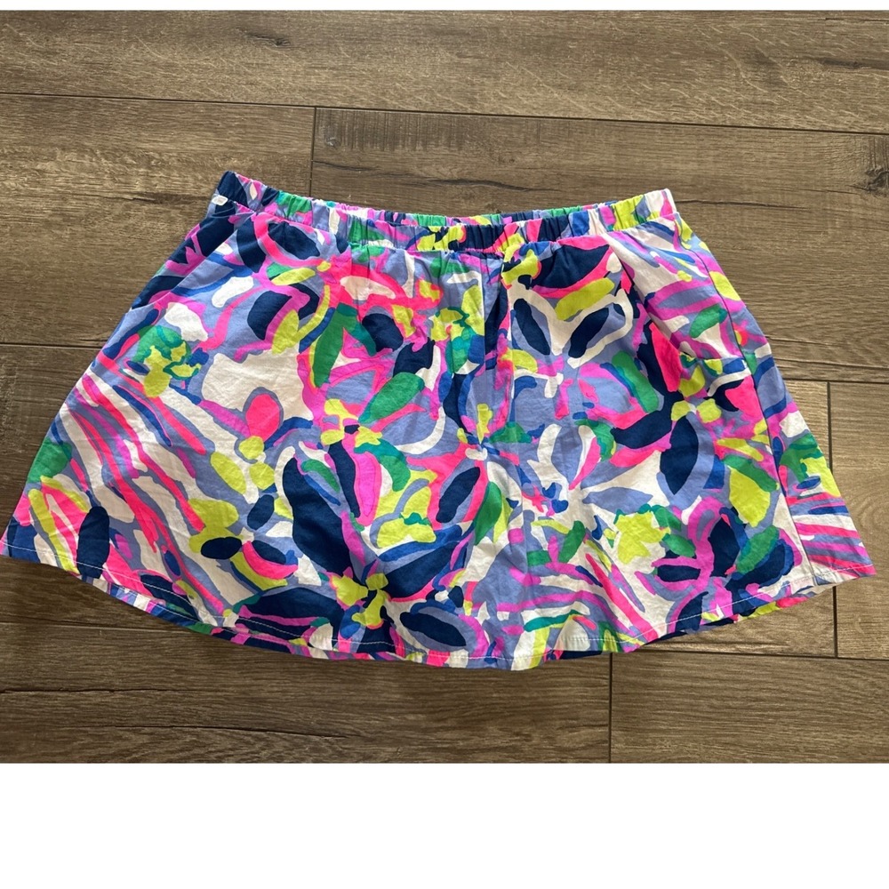 Lilly‎ Pulitzer Girls Skort Size XL Colorful Floral Print Elastic Waist Pockets